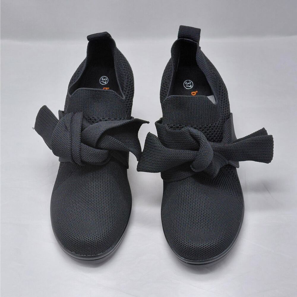 Bernie Mev Womens Comfort Shoes Size 37 Black Knit Chunky Slip On Work Booties - Picture 3 of 12